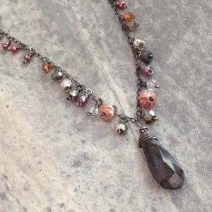 Prehnite necklace with pearls gems black sterling